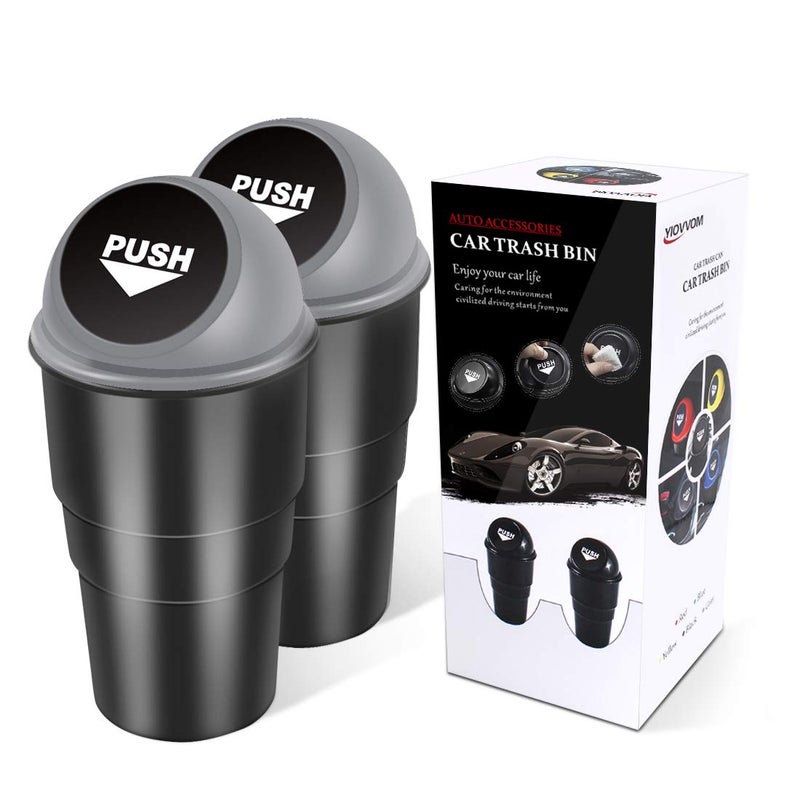 YIOVVOM Cup Holder Trash can for car with Lid, Mini Garbage Cans for Back seat Leakproof Vehicle Automotive Cup Holder Car trashcan, Small Trash Bin for Automotive Office Home Kitchen (GREY002) - Image 1